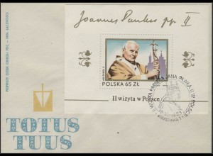 Polen: Papst Johannes Paul II. - Papstbesuch, Block 91 auf Schmuck-FDC 1983