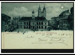 AK Gruss aus Magdeburg Rathaus und Johanniskirche, 10.12.1907 nach NORDEN 11.12.
