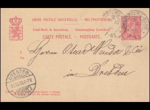 Luxemburg Postkarte P 54 aus LUXEMBOURG-GARE 17.10.1896 nach DRESDEN 19.10.96