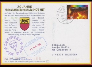 Luftschiffspost DKL 50 PESTALOZZI Heissluftballonschule FAHRWANGEN 25.5.1998