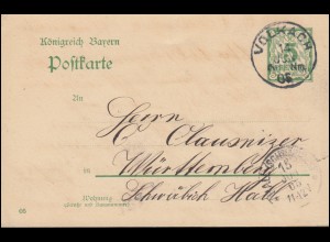 Bayern Postkarte P 66/03 von VOLKACH 14.6.1905 nach HALL (SCHWÄBISCH) 15.6.05