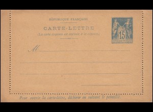 Frankreich Kartenbrief K 12II Doppelkarte ohne Druckdatum 1896, ungebraucht **