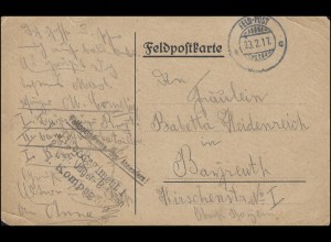 Feldpost S.B.-Stempel 4-zeilig Bay. Jägerregiment ..., FELD-POST 23.2.1917