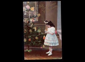 England Foto-AK Weihnachten: Mädchen öffnet ihr Geschenk, LEICHESTER 20.12.1909