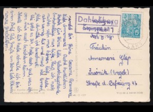 Landpost-Stempel Dahlenberg über TORGAU LAND um 1963 auf Geburtstags-AK