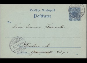 Postkarte P 40AII Ziffer 2 Pf. mit DV 799, DRESDEN-NEUSTADT 8.12.1900