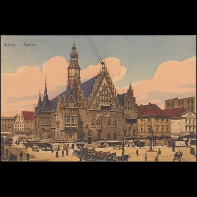 Ansichtskarte Rathaus Breslau, BRESLAU 12 b - 3.7.1910 nach Breyell 