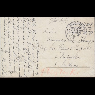 DEUTSCHE MARINE-SCHIFFSPOST No 83 - 13.7.1916 SMS Kaiserin, AK Betende am See