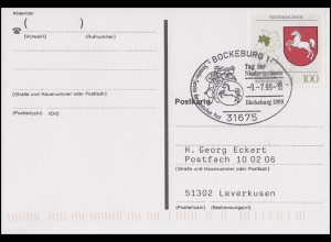 1662 Niedersachsen EF auf Postkarte SSt Bückeburg Tag der Niedersachsen 9.7.1999