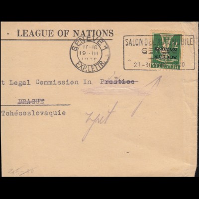 Völkerbund (SDN) 30x Tellknabe auf Briefstück GENF Automobilsalon 19.3.1930