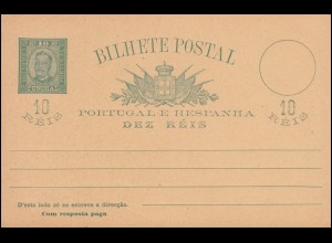 Portugal Madeira Postkarte König Carlos I. Doppelkarte 10/10 R grün, ungebraucht