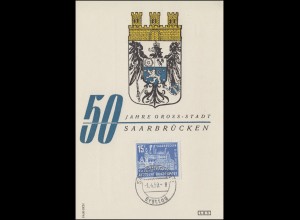 446 Großstadt Saarbrücken auf Maximumkarte Ersttagsstempel SAARBRÜCKEN 1.4.1959