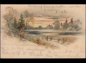 Ansichtskarte Gemälde Dorf mit Teich, CÖLN/RHEIN 9.8.1900 als Orts-Postkarte