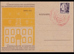 Marx FDC-Sonderpostkarte ANNO 1818 graues Papier ESSt TRIER 5.5.1947