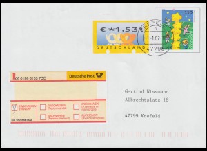 4.1 Posthörner 1,53 Euro auf USo 19 als FDC Ersttagsstempel KREFELD 1.1.02