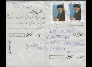 Iran 2507 Beten/Praying + 2564 M. Ansari, Brief 1993 nach Pretzsch/Deutschland