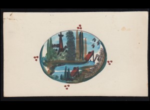 Handgemalte Künstlerkarte Landschaft mit Hochhäusern, REGENSBURG 28.4.1931