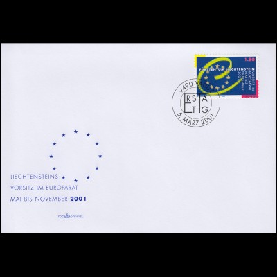 Liechtenstein 1256 ohne Zf. Vorsitz Liechtensteins im Europarat auf FDC 5.3.2001