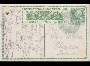 Österreich Sonderpostkarte Internationale Jagd-Ausstellung 1910 grüner SSt WIEN