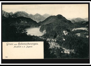 AK Gruss aus Hohenschwangau: Ausblick von der Jugend, um 1900, ungebraucht