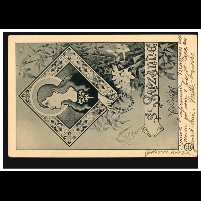 Ansichtskarte Vornamen: Suzanna, Frauenbild mit Heiligenschein, LA TRONCHE 1903