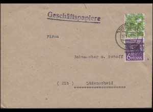 37I Band 6 Pf und 39 Netz 10 Pf MiF portogerecht Ortsbrief LÜDENSCHEID 14.8.1948