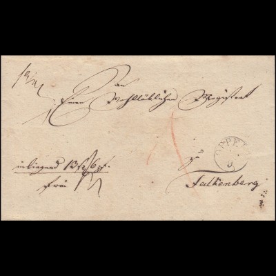 Preußen Vorphilatelie Briefhülle Einkreis OPPELN September 1832 nach Falkenberg