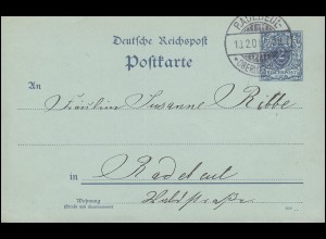 Postkarte P 40AII Ziffer 2 Pf. mit DV 699, RADEBEUL-OBERLÖSSNITZ 13.2.1901