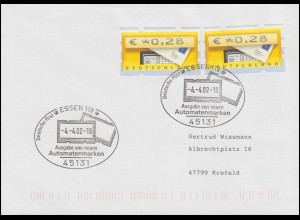 5.1 Briefkasten: FDC mit zwei Restwerten zu je 28 Cent, passender ESSt 4.4.2002