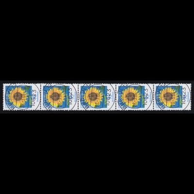 2434 Sonnenblume als 5er-Streifen mit VS-O BERLIN 28.3.06 mit Nummer 200