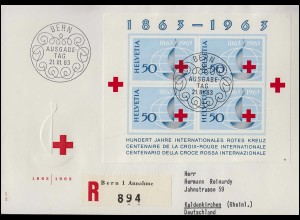 Schweiz Block 19 Rotes Kreuz: Schmuck-R-FDC ESSt BERN 21.3.63 nach Kaldenkirchen