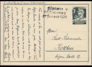 P 255 Nothilfe SA-Mann, Werbe-O Saar-Abstimmung HANNOVER 12.11.1934