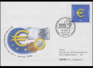 USo 33/01 Euro-Bargeldeinführung, SSt Stuttgart STAMP 2002 & Euro 6.4.2002