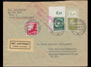 Mit Luftpost befördert Stettin 1 auf Bf. BERLIN-CHARLOTTENBURG 19.5.34 n.Pommern
