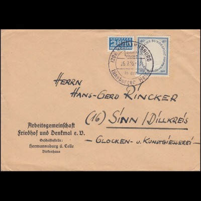 210 Friedrich von Schiller mit Notopfer EF auf Brief SSt HERMANNSBURG 26.7.1955
