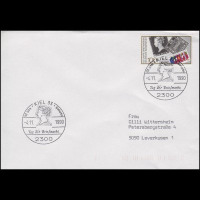 1479 Briefmarken, EF Bf SSt Kiel Tag der Briefmarke & Königin Victoria 4.11.1990