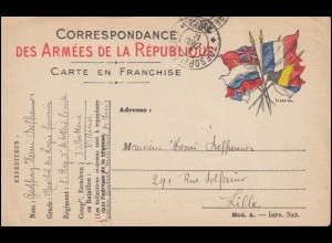 Französische Feldpost Artillerieeinheit TRESOR ET POSTES 4.12.1914 nach Lille