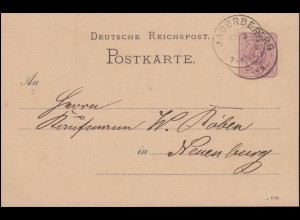 Postkarte P 12/01A Ziffer 5 Pfennig DV 6 82, JADERBERG 12.3.1883 nach Neuenburg