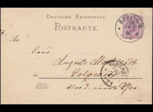 Postkarte P 18I Ziffer 5 Pf. mit DV 288 von BERLIN 35 c - 29.7.88 nach Salzwedel