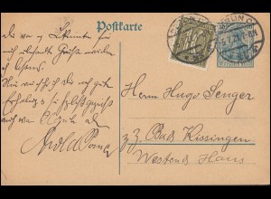 Postkarte P 120AI Germania 30 Pf. mit Zusatzfrankatur BERLIN C 25 g - 5.7.1921