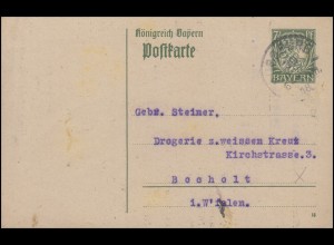 Bayern P 98I/03 Gr. Krone 7 1/2 Pf DV 18: AUGSBURG 1 - 30.7.18 nach Bocholt