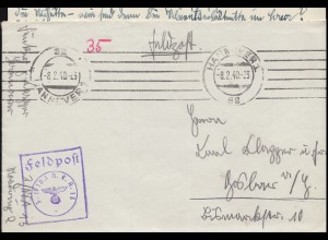 Feldpost Briefstempel 3. (Flp.) N.E.A. 13 Brief HANNOVER 8.2.40