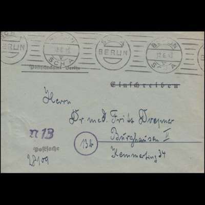 Postsache Postscheckamt Berlin Brief BERLIN SCHA 12.6.46 nach Burghausen