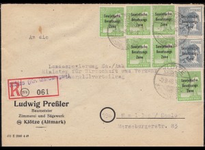 185+186 SBZ-Aufdrucke MiF R-Brief Not-R-Zettel KLÖTZE (Kr. GARDELEGEN) 2.9.1948