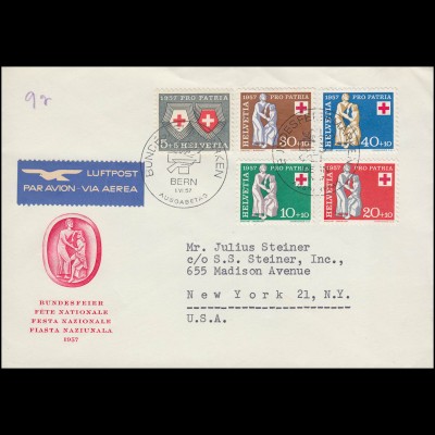 641-645 Pro Patria Rotes Kreuz 1957 auf Schmuck-FDC ESSt BERN 1.6.57 in die USA