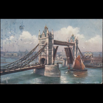 Ansichtskarte Gemälde Tower-Bridge in London, LONDON 6.8.1906 nach Breyell