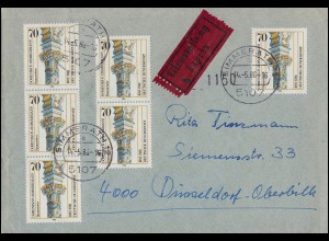 1251 Zimmermann 6mal und 847 rückseitig als MiF auf Eil-Brief SIMMERATH 14.5.86