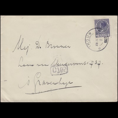 Niederlande 180 Wilhelmine 7½ C. Brief GROUW 23.8.1927 nach s'Gravenhage & C 765