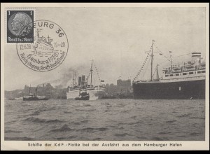 SSt HAMBURG Reichstagung Kraft durch Freude 12.6.1938 auf AK Schiffe der K.d.F.