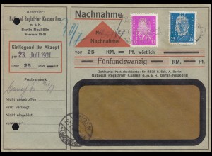 Firmenlochung N.R.K. auf 416 Ebert + 435 Hindenburg MiF NN-Brief BERLIN 23.7.31